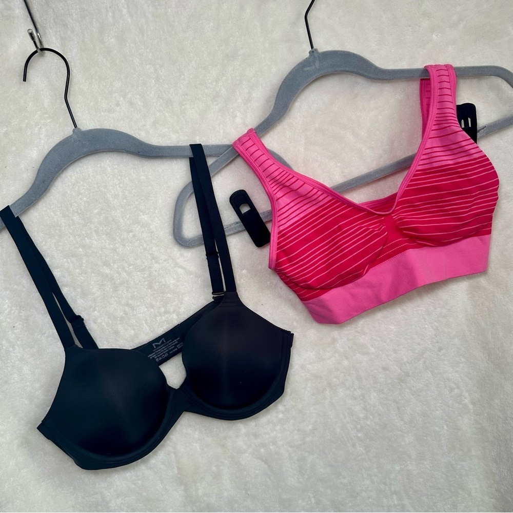 Maidenform Black 34B Light Padded Bra & Pink Sports Bra Small Both EUC